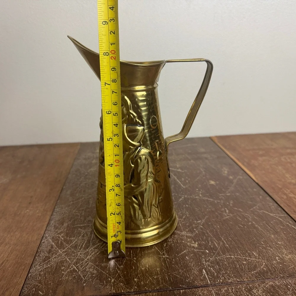 Vintage Brass Metal Embossed‎ Pub Scene Pitcher Made in England